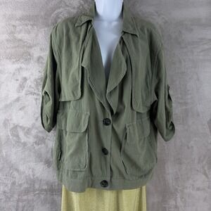 Frame Utility Shirt‎ Womens Size Medium Green Button Front Pockets Casual